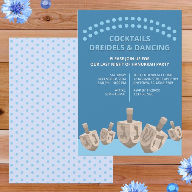 Convites Dreidel Rustic Oak Cute Hanukkah, Partido Janto (So easy to personalize, these dreidel Hanukkah party invitations will announce your event in style)