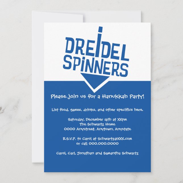 Convites Dreidel Spinners Hanukkah (Frente)