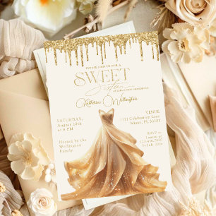 Convites Dress Sweet 16 com Glitter Dourado