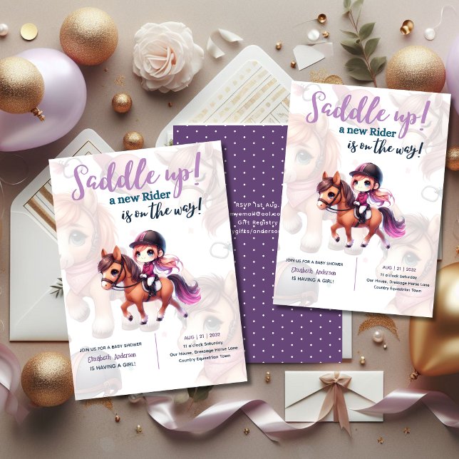Convites Dressage Rider Baby Girl Chá Rider a caminho (Criador carregado)