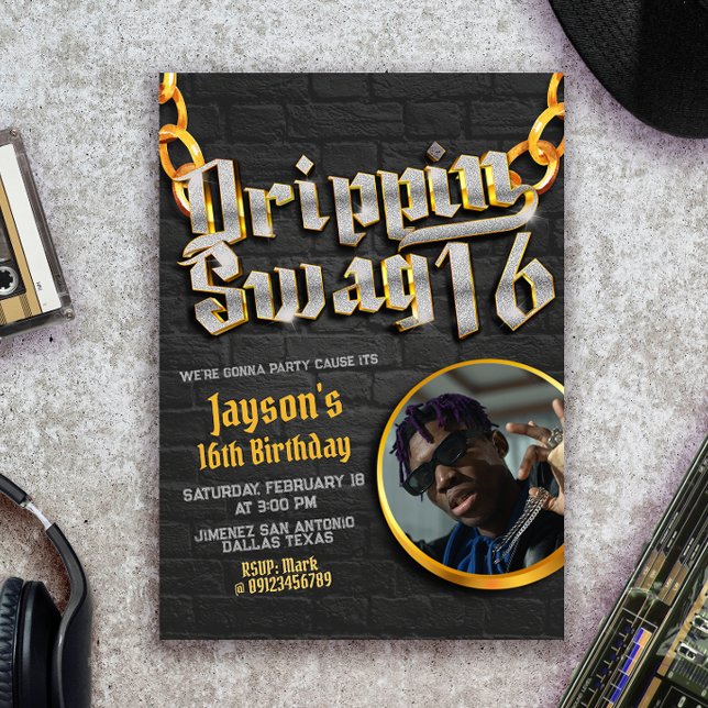 Convites Drippin Swag 16 com Foto (Criador carregado)