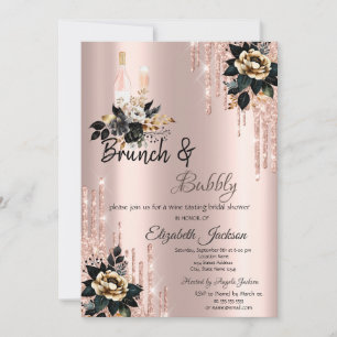 Convites Drips Black Roses Brunch & Bubbly Chá de Noiva
