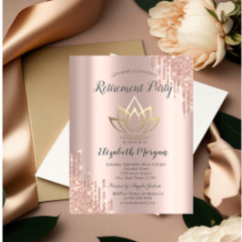 Convites Drips de Brilho em Dourado Rosa Lotus de Aposentad