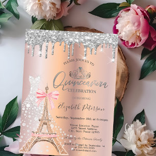 Convites Drips Diamond Dress Torre Eiffel Laço Quinceañera