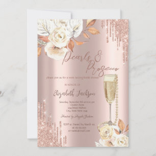 Convites Drips Pérolas Prosecco Boho Rosas Chuveiro de Noiv