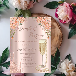 Convites Drips Pérolas Prosecco Rosas Chuveiro de Noiva
