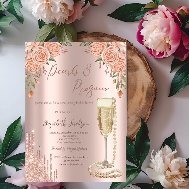 Convites Drips Pérolas Prosecco Rosas Chuveiro de Noiva (Criador carregado)