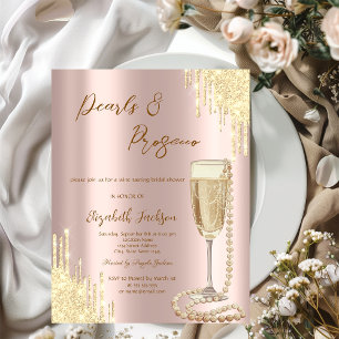 Convites Drips Pérolas Prosecco Rose Gold Chuveiro de Noiva