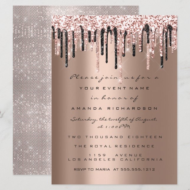 Convites Drips Rosa Chá de panela Birthday Sweet 16 Classy (Frente/Verso)