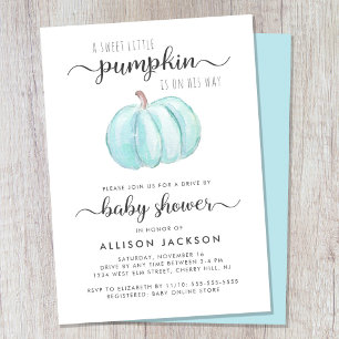 Convites Drive By Baby Boy Chá Blue Pumpkin Watercolor