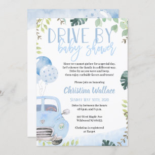 Convites Drive by Baby Shower Calls for Boys