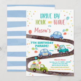Convites Drive By Birthday Parade Party Blue Drive through