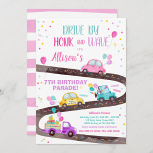 Convites Drive By Birthday Parade Party Pink Drive Through