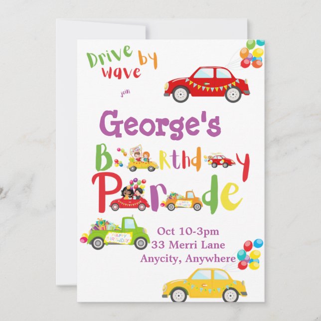 Convites Drive by Simple Birthday Invitation Card (Frente)