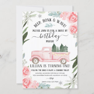 Convites Drive By Winter Birthday Invent Floral