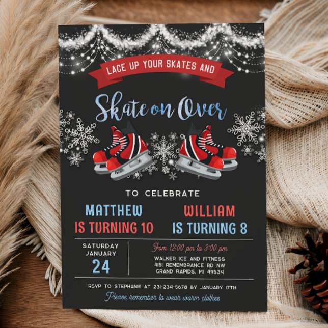Convites Dual Ice Skating Birthday Invitation for Boys (Dual Double Ice Skating Birthday Invitation for Boys
)