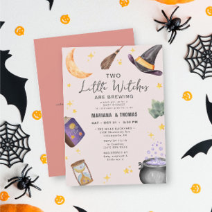 Convites Duas Bruxas Fazendo Chá de fraldas De Halloween