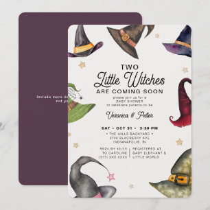 Convites Duas Bruxas Gêmeas Chá de fraldas de Halloween