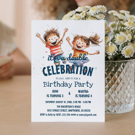 Convites Duas crianças felizes com Festa de aniversário dup