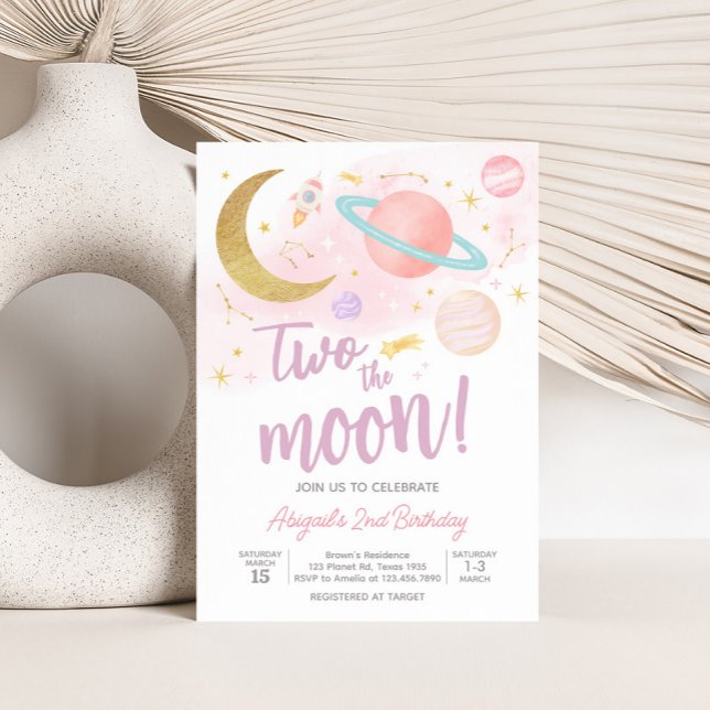 Convites Duas da Lua e Festa de aniversário das Estrelas (Two the Moon Birthday Party Invitation with Front and Back)