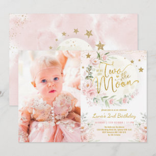 Convites Duas da Moon Blush Pink Flowers segundo aniversár