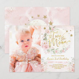 Convites Duas da Moon Blush Pink Flowers segundo aniversári
