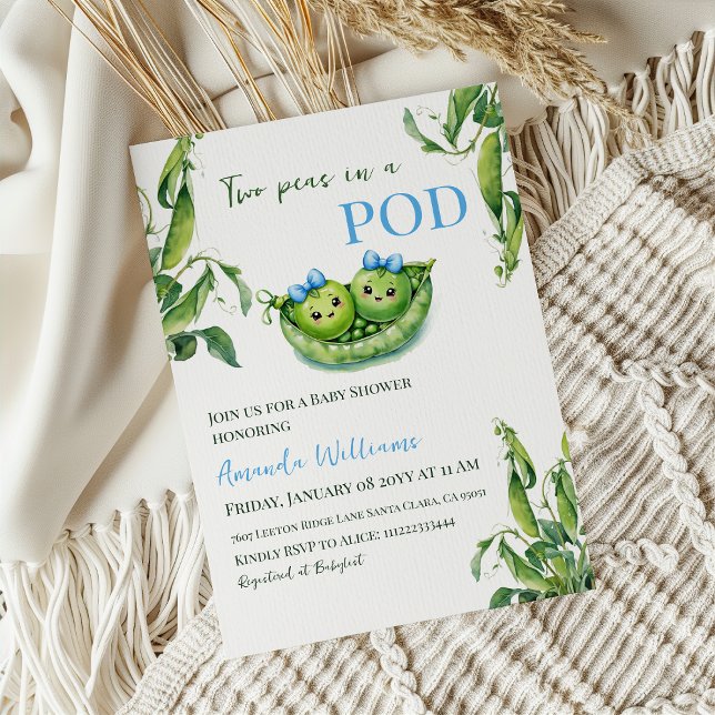 Convites Duas Ervilhas bonitas em um Chá de fraldas de gême (Criador carregado)