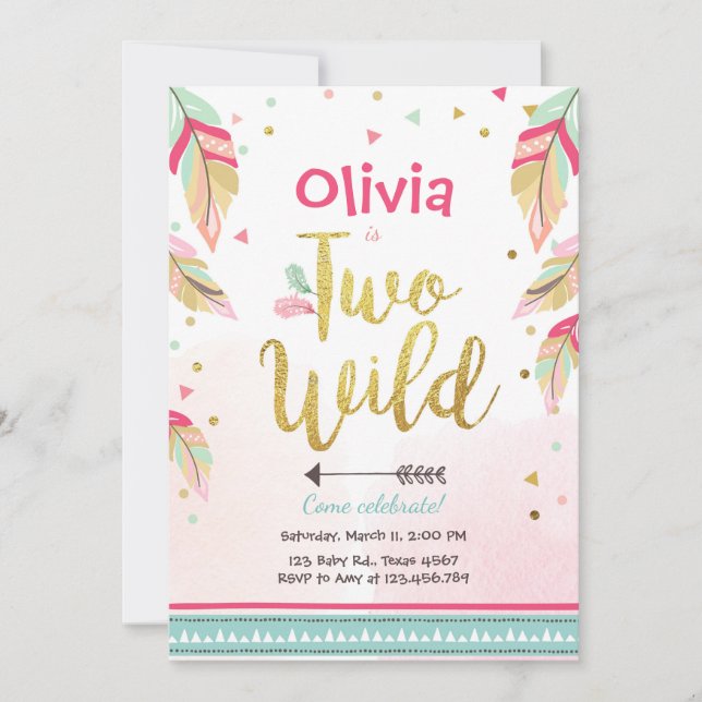 Convites Duas fêmeas segundos aniversários selvagens boho (Frente)