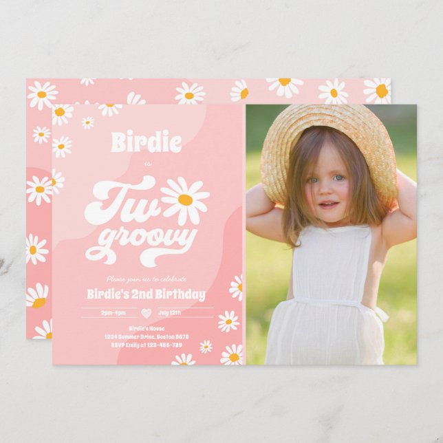 Convites Duas Festas de segundo aniversário Boho Retro Dais (Frente/Verso)