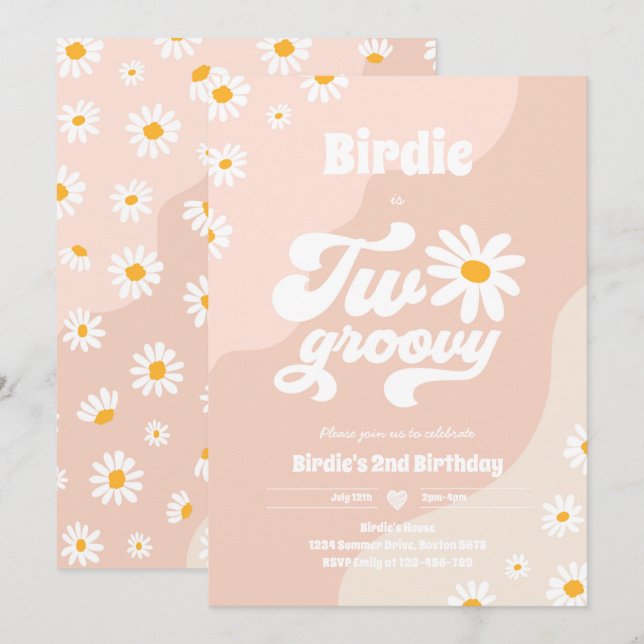 Convites Duas Festas de segundo aniversário Boho Retro Dais (Frente/Verso)