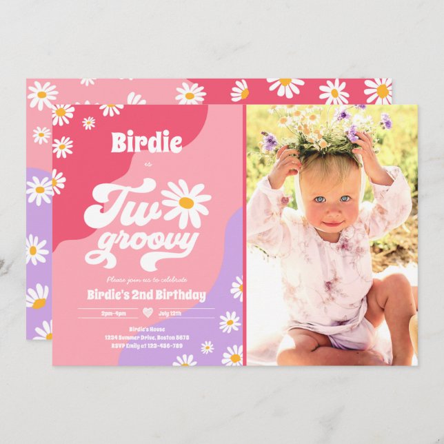 Convites Duas Festas de segundo aniversário Boho Retro Dais (Frente/Verso)