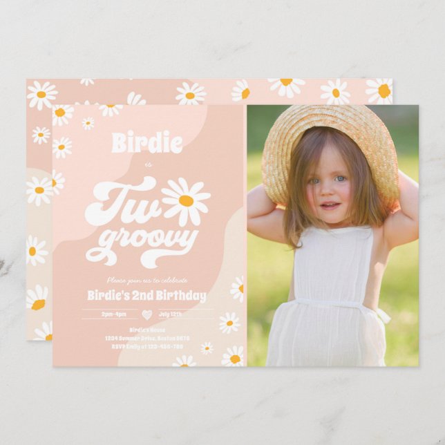 Convites Duas Festas de segundo aniversário Boho Retro Dais (Frente/Verso)