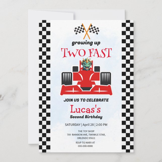 Convites Duas Festas de segundo aniversário de Carro Rápido (Frente)