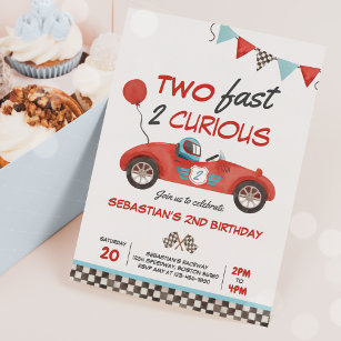 Convites Duas Festas de segundo aniversário de Carro Vermel