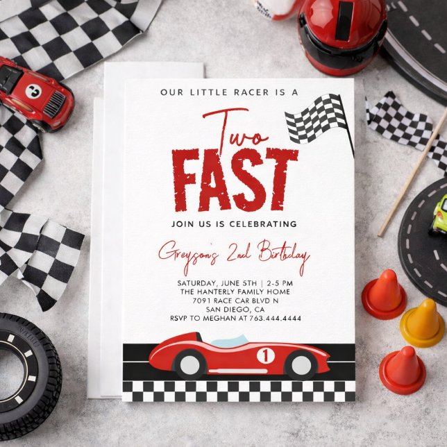 Convites Duas Festas de segundo aniversário Rápido de Carro (Two Fast Race Car Boy 2nd Birthday Party Invitation
)