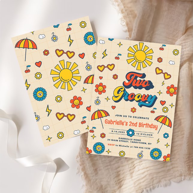 Convites Duas Festas de segundo aniversário Retro Daisy Gro (Criador carregado)