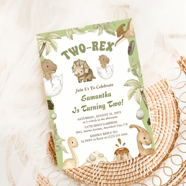 Convites Duas Festas de segundo aniversário Rex Dinossaur (Criador carregado)