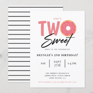 Convites Duas Festas de segundo aniversário Rosa Suave