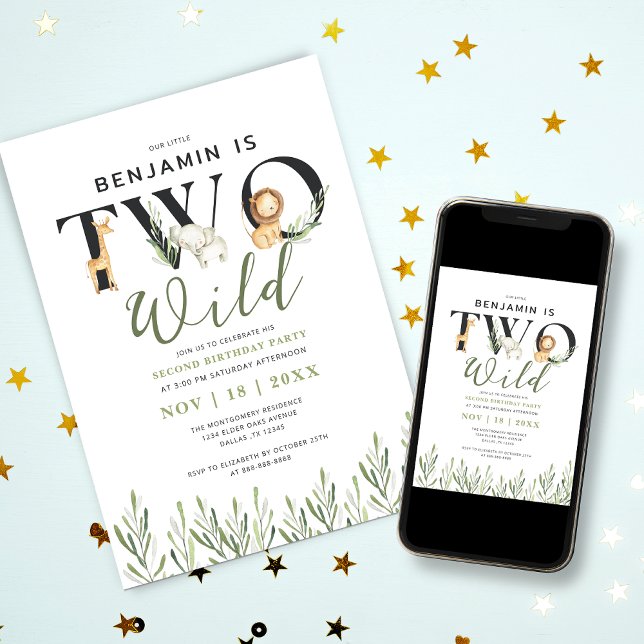 Convites Duas Festas de segundo aniversário Selvagem de Ani (Criador carregado)