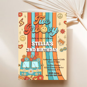 Convites Duas Festas do segundo aniversário Arco-Íris Retro