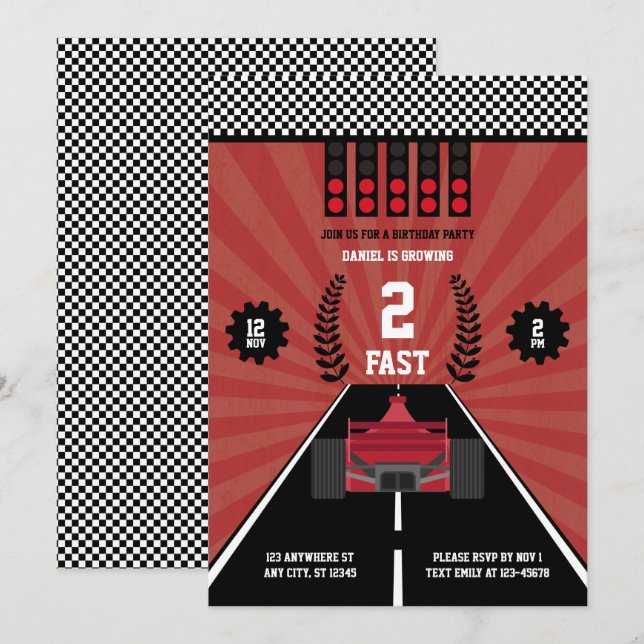 Convites Duas Fórmula Rápida de Corrida de Menino de Aniver (Frente/Verso)