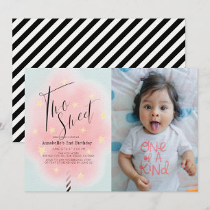 Convites Duas Fotografias de segundo aniversário de algod