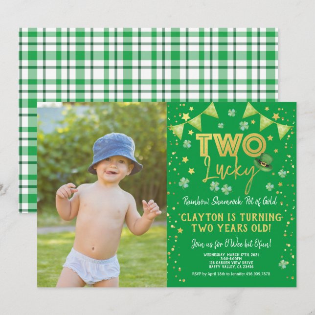 Convites Duas Fotos De Dia de São Patrício De Aniversário S (Frente/Verso)
