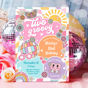 Convites Duas Garota de Groovy Retro Pré-Papoila Varsity An