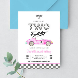 Convites Duas Garotas Rápidas Carro de Corrida Rosa Vintage