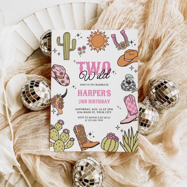 Convites Duas Garotas Selvagens Segundo Aniversário do Rode (Two Wild Western Girls 2nd Birthday Invite)