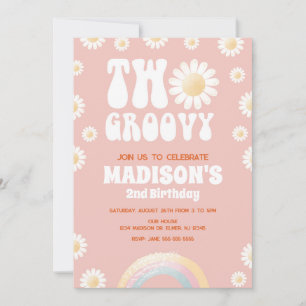 Convites Duas Groovy Daisy Rainbow Anos 70 Retrô 2º Anivers