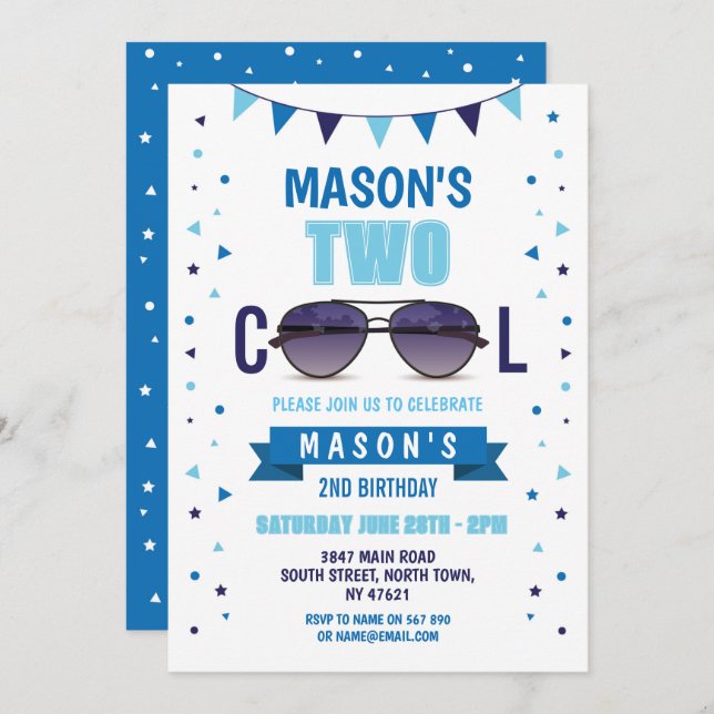 Convites Duas Legal sombras de verão de aniversário (Frente/Verso)