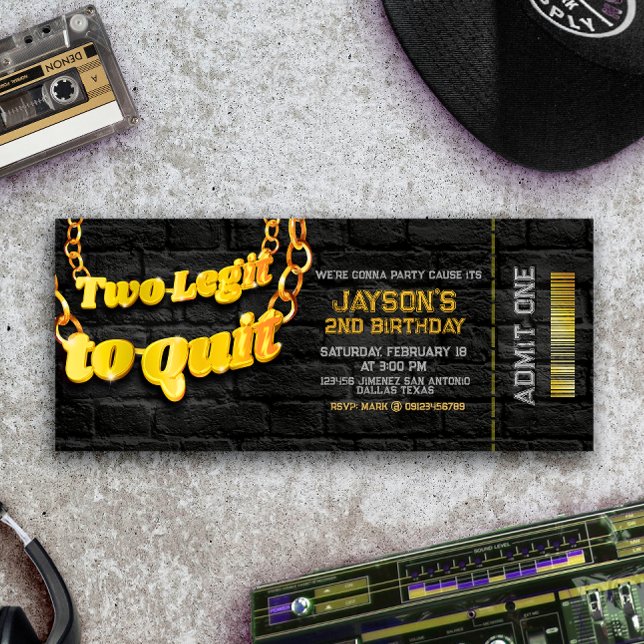 Convites Duas Legendas - segundo aniversário (Two Legit Two Quit - 2nd Birthday Invitation)