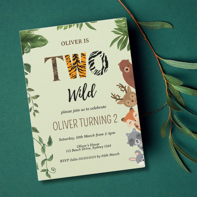 Convites Duas letras animais selvagens segundo aniversário  (Criador carregado)